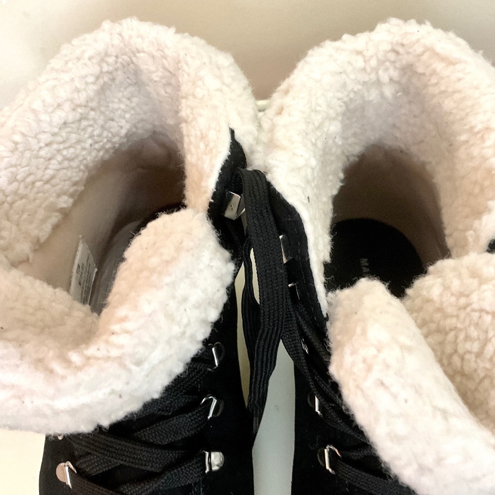 MARC FISHER Daire Black Suede Lace Up Faux Fur Sherpa High Top Sneaker sz 10M - Picture 10 of 16